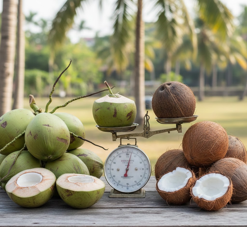 selisih berat kelapa muda dan tua